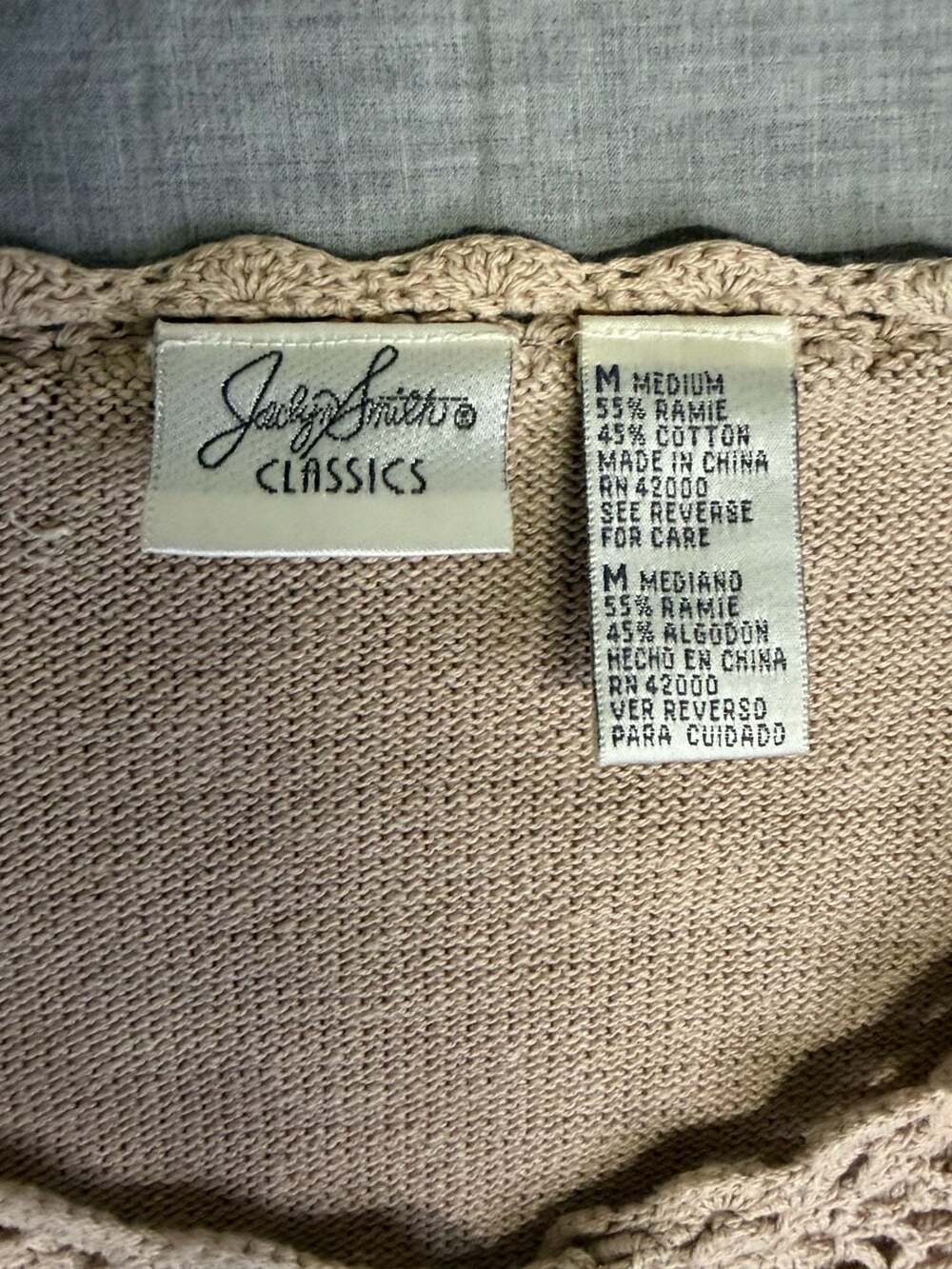 Jaclyn Smith Classics Floral Crochet Short Sleeve Cardigan, Size Medium - Picture 3 of 6